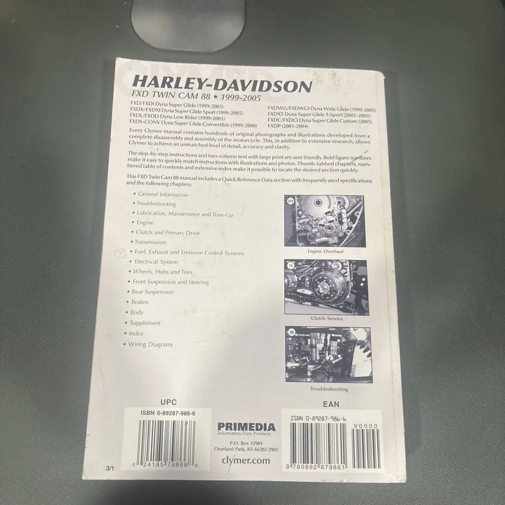 CLYMER Physical Book Harley-Davidson FXD Twin Cam 88 1999-2005 M425-3  - 3rd Ed.